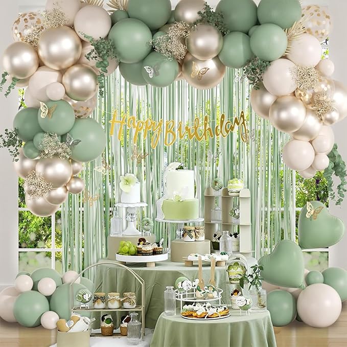 Sage Green Balloon Arch Kit 58pcs, 12in Green and White Balloons by Depotner
