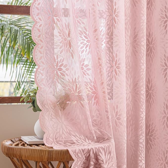 MIULEE Vintage Lace Curtains 90 Inches Long 2 Panels, Victorian Floral by MIULEE