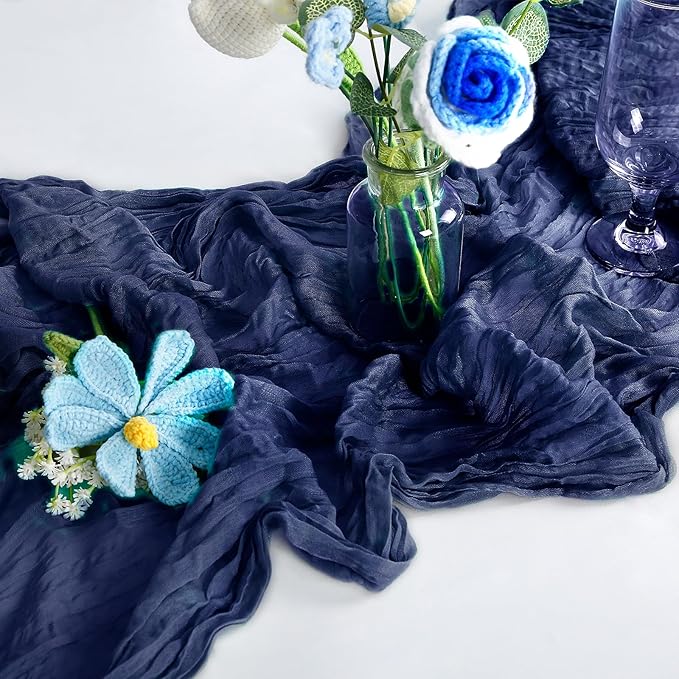 1-Pack Navy Blue Cheesecloth Table Runners – 10FT (35x120 Inch) Boho Rustic Gauze Fabric Cheese Cloth Table Runner for Weddings, Baby Showers, Bridal Shower, Farmhouse & Birthday Party Decor