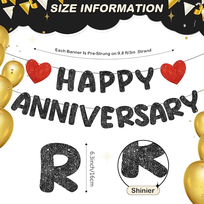 Fulmoon Happy Anniversary Banner Glitter Happy Anniversary Decorations Wedding - Image 2