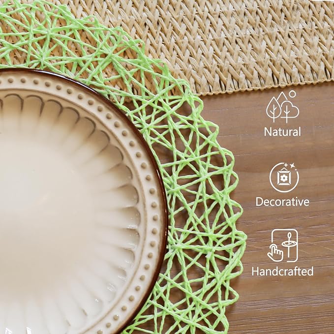 AHHFSMEI Paper Braided Round Placemats Set of 8 Natural Non-Slip Heat Resistant - Image 3