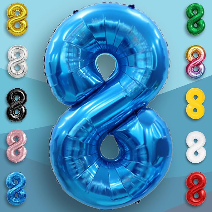 Blue Number Balloon 8 Mylar Foil Balloons 40 inch - Image 2
