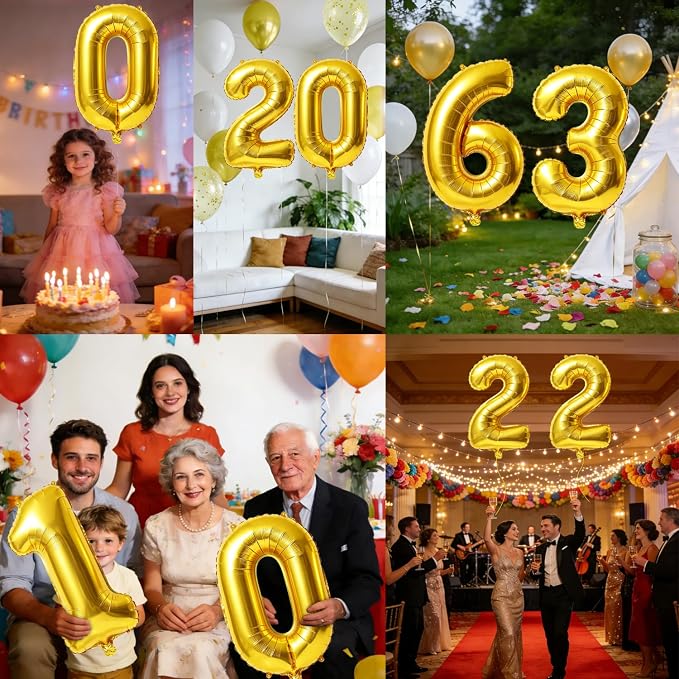 40 Inch Number 63 Balloons for 63rd Birthday Party Decorations, 0-100 Gold - Image 7