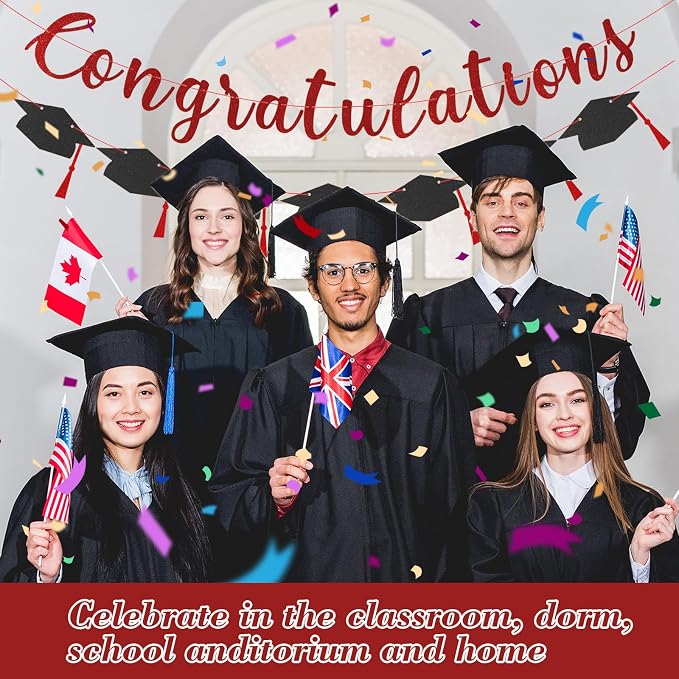 Class of 2026 Graduation Decorations Pre-Strung Glitter Congratulations Banner - Image 5