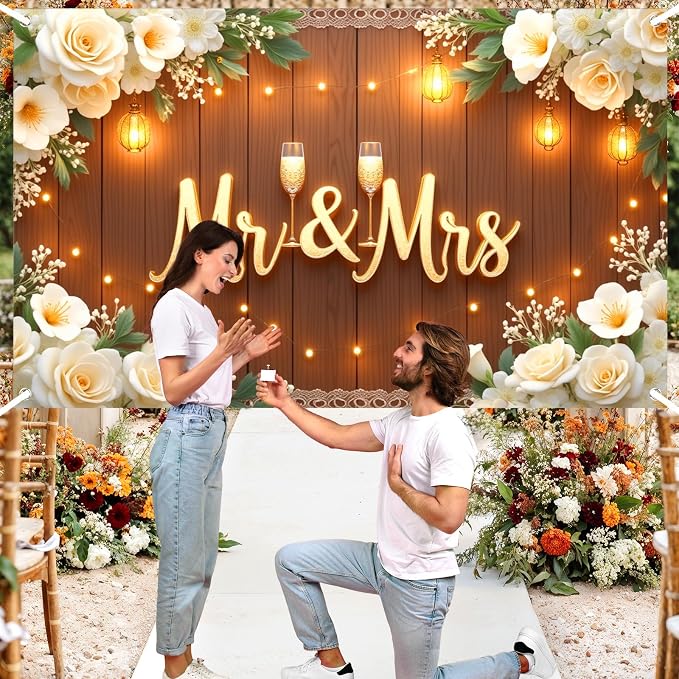Mr & Mrs Wedding Backdrop Banner Party Decorations Engaged Banner Photo Booth - Image 6
