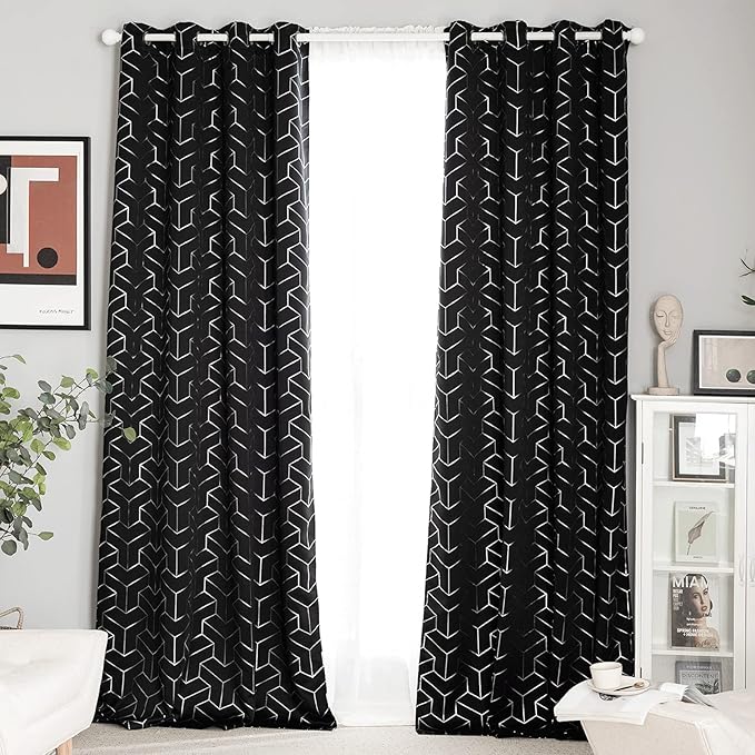 NICETOWN Blackout Curtains for Patio, Foil Printed Geometric Home Decoration by NICETOWN