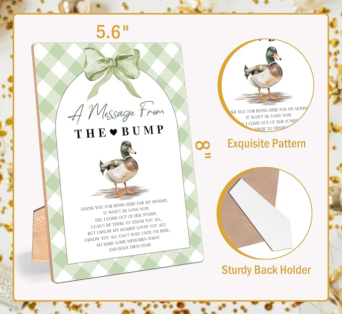 Mallard Duck A Message From the Bump Baby Shower Signs, Sage Green Wooden - Image 2