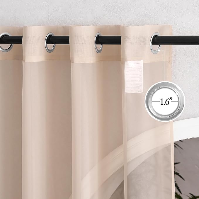 NICETOWN Taupe Sheer Curtains 72 inches Long, Grommet Light Filtering Window - Image 2