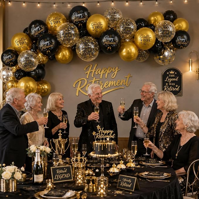 Happy Retirement Balloons Party Decorations, 12 Inch Black and Gold Retirement - Image 7