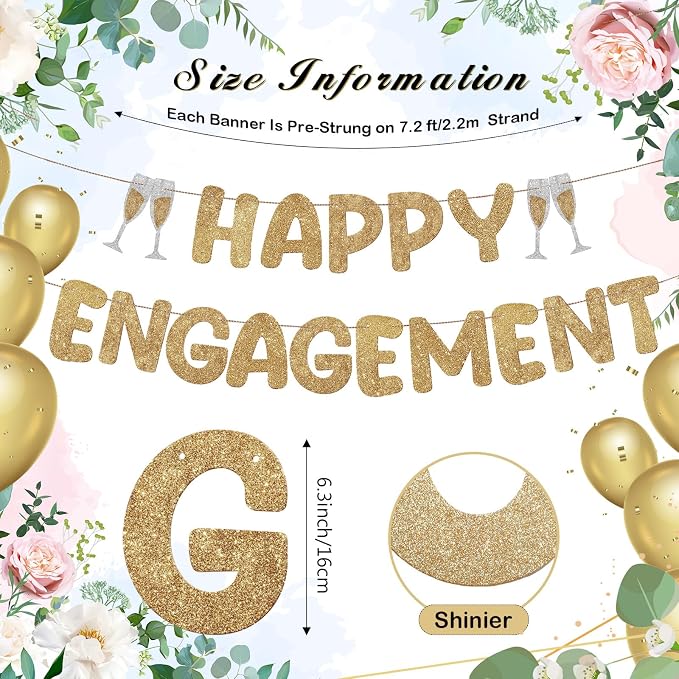 Pre Strung Happy Engagement Banner Glitter Engagement Party Decorations - Image 3