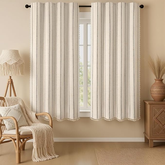 Beige 100% Boho Blackout Curtains 63 Inch 2 Panels by Unknown