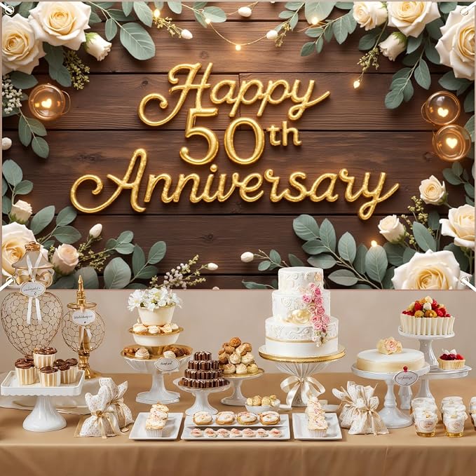 Happy 50th Anniversary Decorations Banner, 50th Wedding Anniversary Party - Image 2