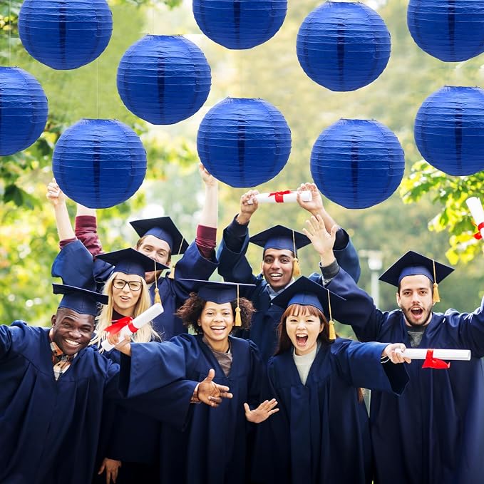 Navy Blue Paper Lanterns Hanging Ceiling Chinese Round Lanterns - Image 7