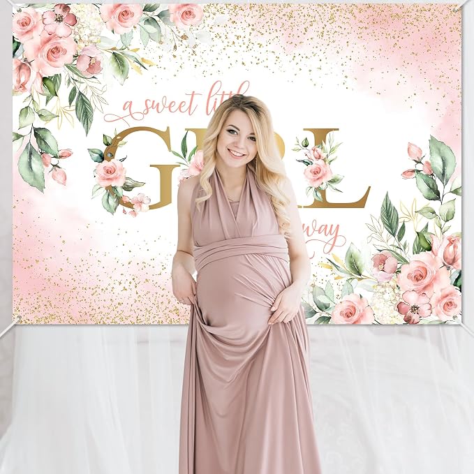 Avezano Girl Baby Shower Backdrop Pink Floral Sweet Baby Baby Shower Banner A - Image 6