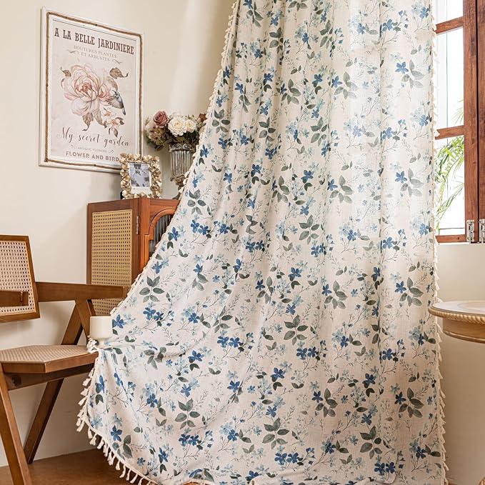 ENJOYBRIDAL Floral Curtains 63 Inch Long Farmhouse Semi Sheer Drapes Decorative - Image 6