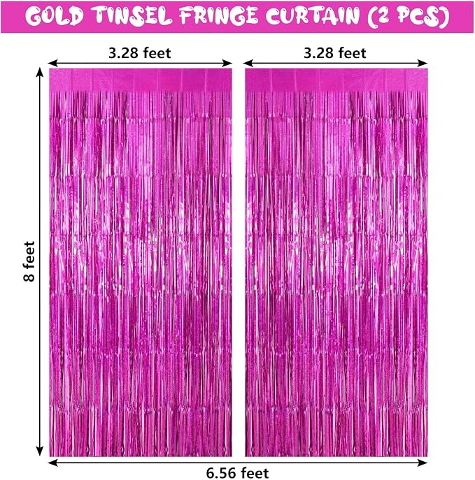 Rose Red Fringe Curtain Backdrop, 2 Pack Tinsel Foil Fringe Curtains Party - Image 4