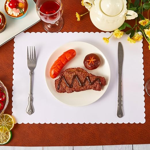 500 Pcs White White Disposable Paper Placemats Bulk Scalloped Edge 14.6 x 10.2 - Image 4