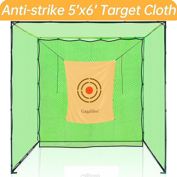 Gagalileo Golf Cage Net with Steel Frame and Target: 10X10X10FT Heavy Duty Practice Net for Backyard Driving & Indoor Driving Range Outdoor Training