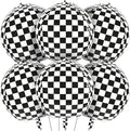 6 Pcs 4D Checkered Balloons, 22 Inch Black White Checkerboard Foil Balloons | by HTangparty
