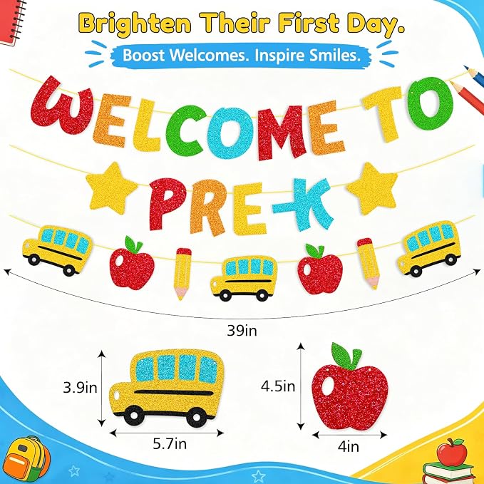 Welcome to Pre-k Banner Happy First Day of Pre-k Theme Decorations | Welcome - Image 3