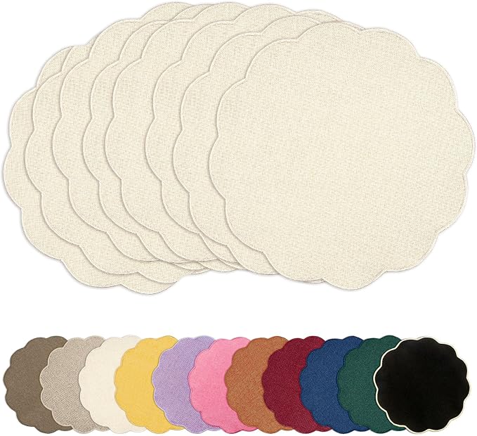 AHHFSMEI Round Faux Linen Placemats Set of 8 Heat Resistant Non-Slip Stain by AHHFSMEI