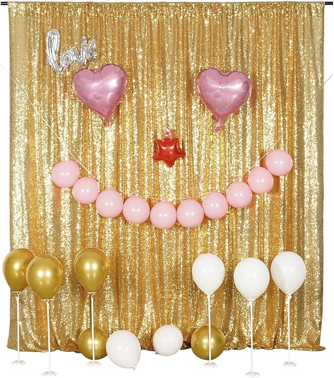 Poise3EHome Gold Backdrop Curtain, 6FT x 8FT Sequin Backdrop, Sequin Curtains for Party Wedding Sequence Backdrop