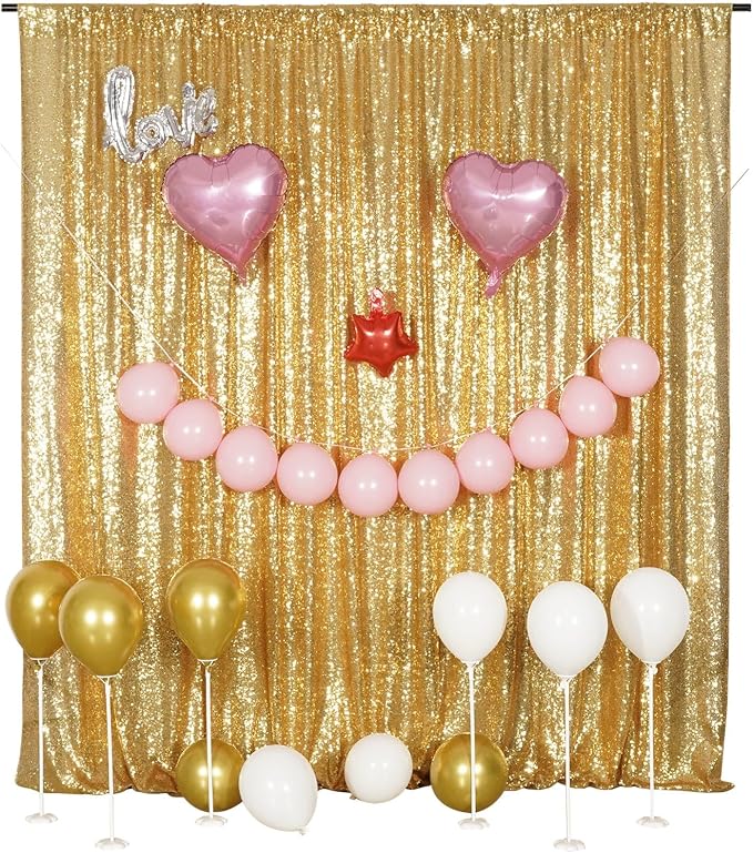 Poise3EHome Gold Sequin Backdrop Curtain, 10Ft x 10Ft Golden Glitter - Image 9