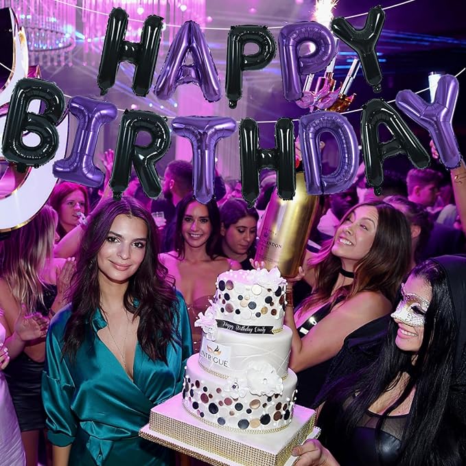 TONIFUL Black and Purple Happy Birthday Balloon Banner Decor - Image 4