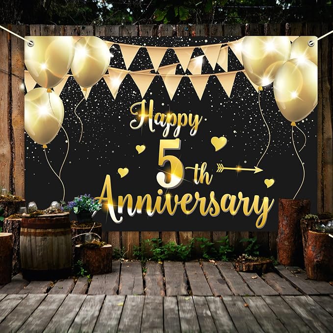 HAMIGAR 6x4ft Happy 5th Anniversary Banner Backdrop - Image 5