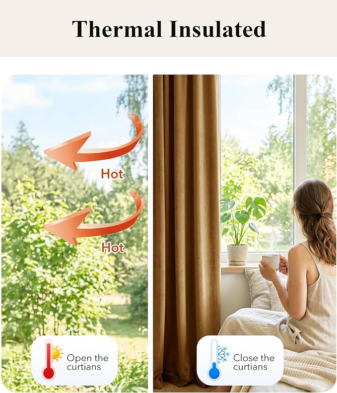 Gold Brown Velvet Curtains for Living Room Boho, W42 x L96, 2 Panels | 300GSM - Image 6