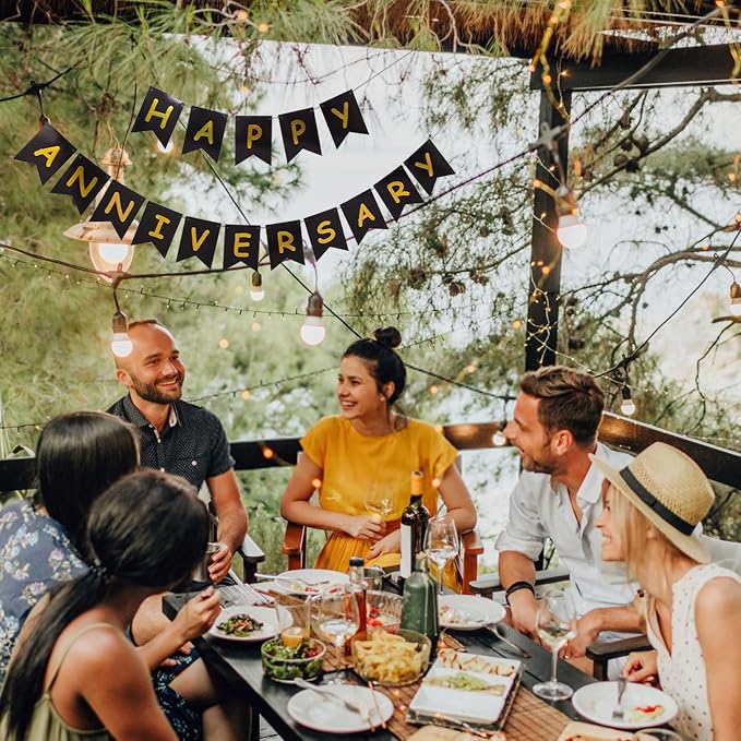 Happy Anniversary Banner Black Banner, Hanging Sign Garland - Image 4