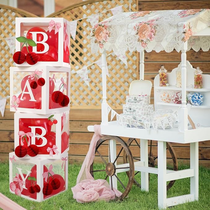 Civaner 63 Pcs Cherry Baby Shower Decorations Baby Balloon Boxes Birthday Party - Image 7