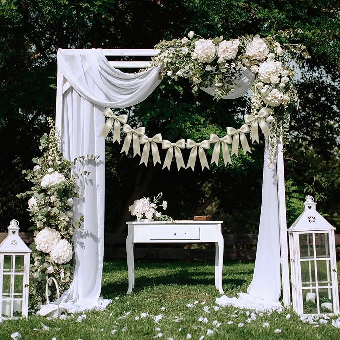1 String of 8PCS Ivory White Bow Garland Banner Decoration, Pre-Strung Satin by Unknown