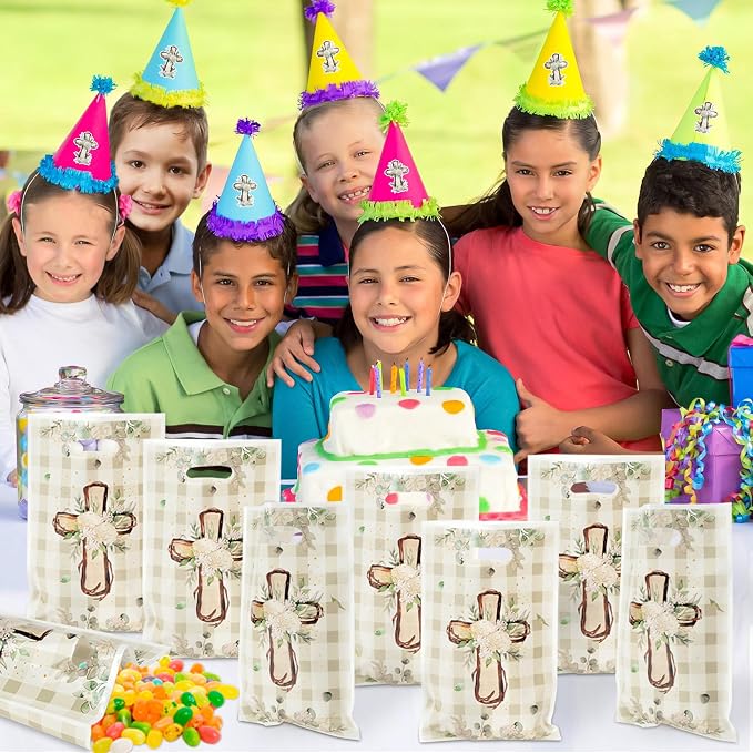 ANGOLIO 50Pcs White Floral God Bless Party Favor Bags Waterproof Baptism First - Image 6