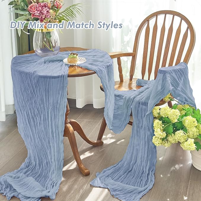 IVAPUPU 4 Pcs Cheesecloth Table Runner - 10ft Dusty Blue Boho Gauze Cheese - Image 5