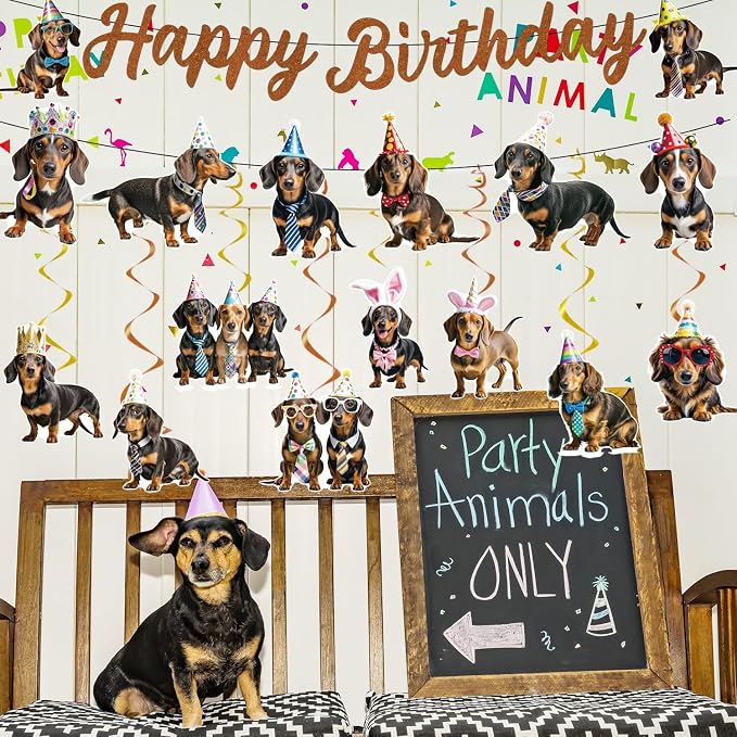 Dachshund Dog Birthday Banners Hanging Swirls Party Decor 10PCS | Dachshund - Image 5