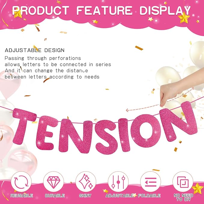 Retirement Banner Pre-Strung GOODBYE TENSION HELLO PENSION Banner Glitter - Image 3