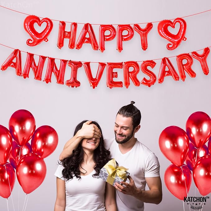 KatchOn Red Happy Anniversary Balloons 18 Inch, Anniversary Decorations | Happy - Image 3