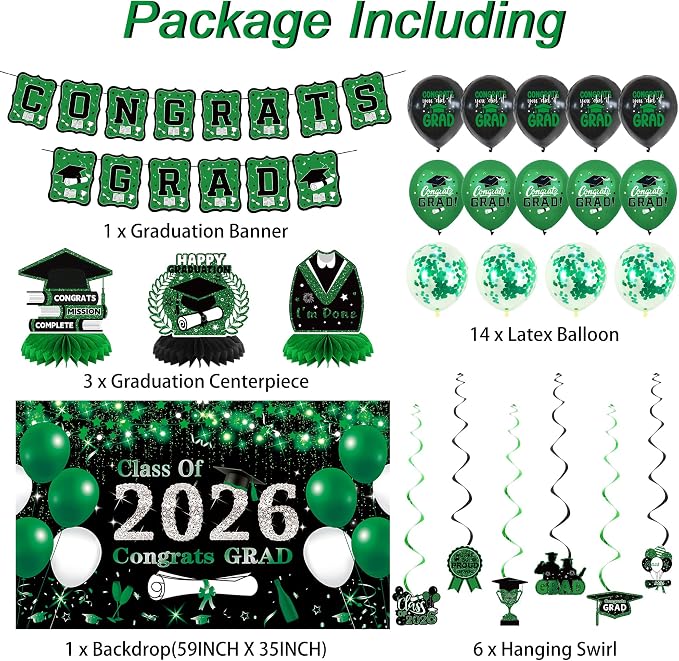 DARUNAXY Green Graduation Party Decorations, 2026 Congrats Grad Honeycomb - Image 2