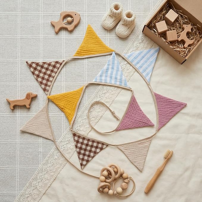2Pcs Triangle Bunting Flag No-DIY Cotton Fabric Garland Reusable Party Banner - Image 3
