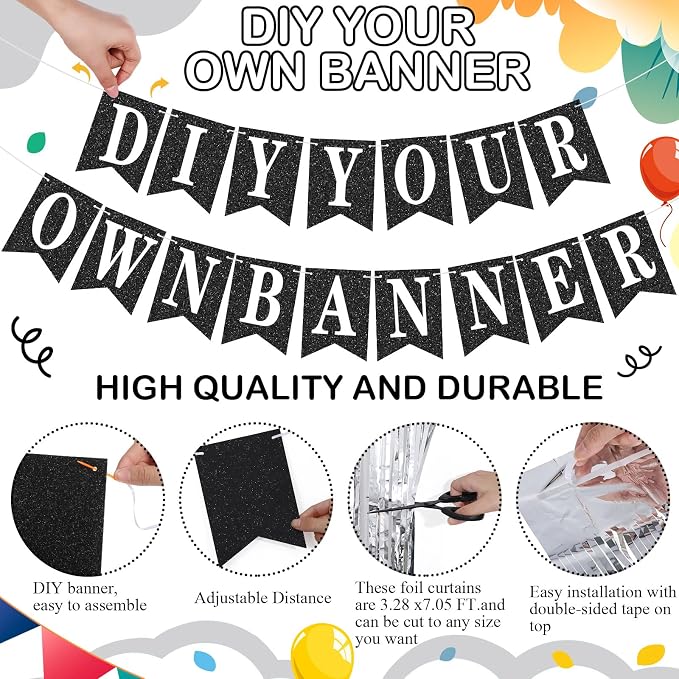 Mooliwe 173 Pcs DIY Custom Banner Foil Curtain Kit, 20 Paper Pennant, 148 - Image 3