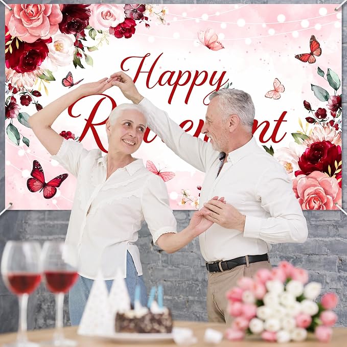 Happy Retirement Banner for Women Burgundy Floral Retirement Party Decorations - Image 7