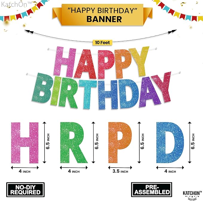 KatchOn Glitter Rainbow Happy Birthday Banner Birthday Decorations 10 Ft | - Image 2