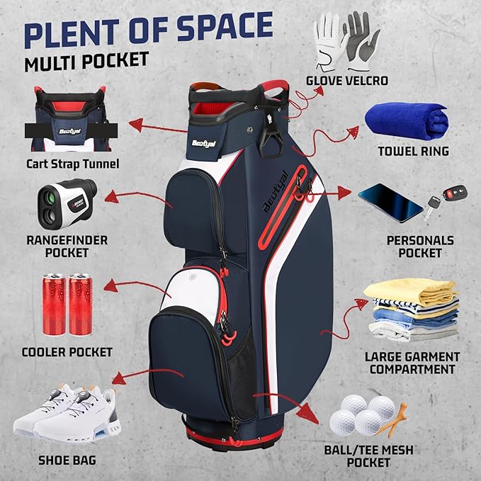 Cart Golf Bag 15 Way Organizer Divider Top Golf Club Bags Lightweight Golf Cart Bags for Men Women with Cooler, Rain Cover