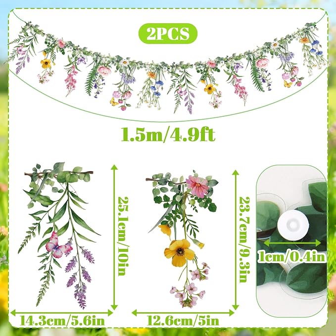 SUNBEAUTY Wildflower Banner 2 Pcs Waterproof Garland 2-Sided Printed Garden - Image 2