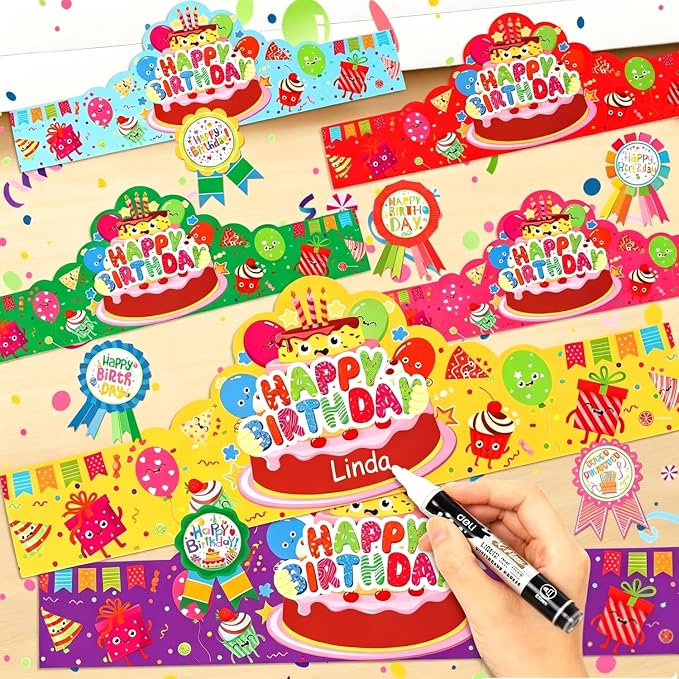 QAUYETM72 PCS Birthday Crowns Classroom Include 36 Colorful Birthday Paper Hats - Image 7