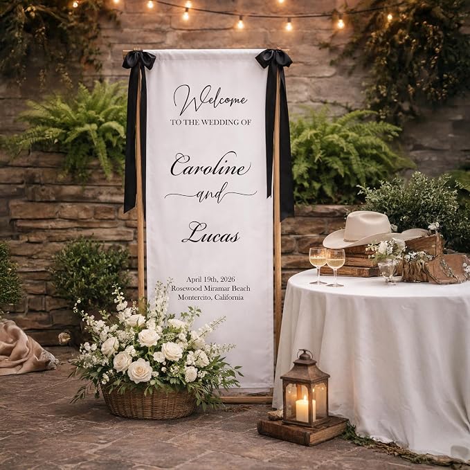 Personalized Fabric Wedding Welcome Sign, Cotton Linen Banner - Image 4