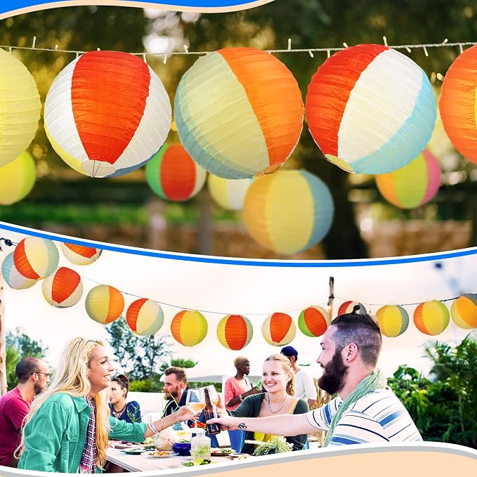 Panelee 12 Pcs 8 Inch Beach Ball Paper Lanterns Pool Party Decorations Summer - Image 4