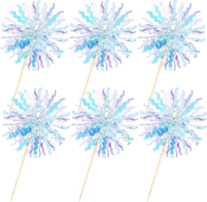 30 PCS Foil Firework Cupcake Toppers Sparkle Tinsel Cupcake Picks Happy - Image 3