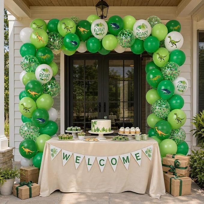 Dinosaur Balloons, 12 Inch Dark Fruit Light Green White Dinosaur Printed Latex - Image 7